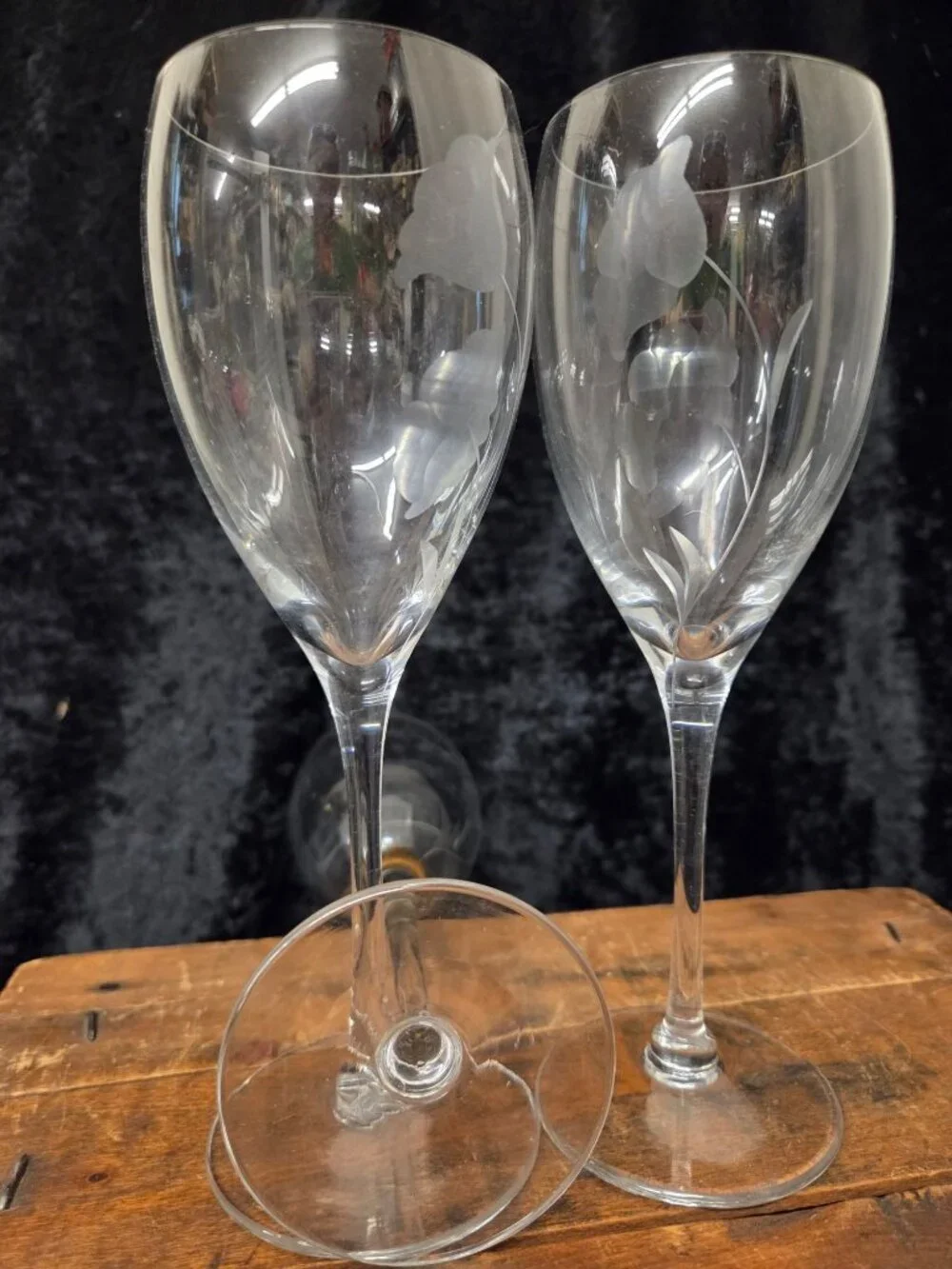 3 Clear Etched Tulip Floral Crystal Wine 8